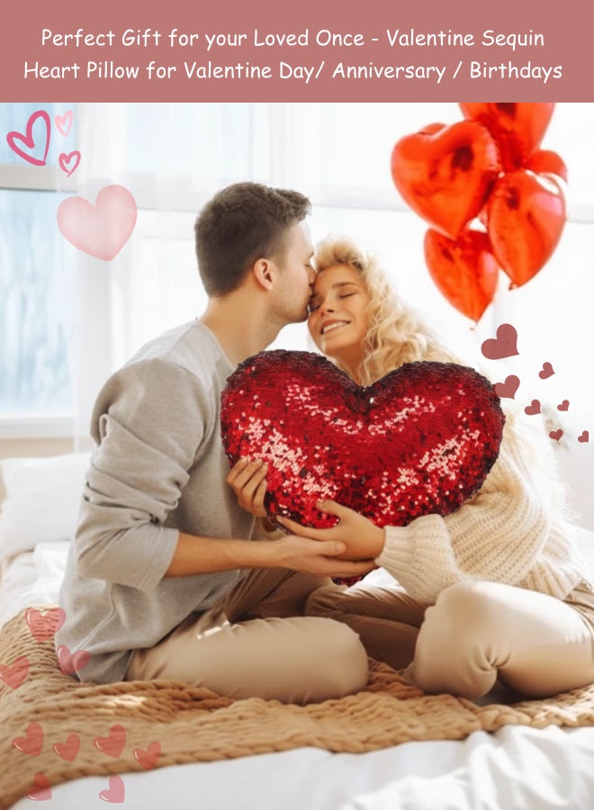 Feelings Reversible Sequin Heart Pillow 40cm - Glitter Magic Cushion for Valentine’s Day Gift & Room Decor - Image 3